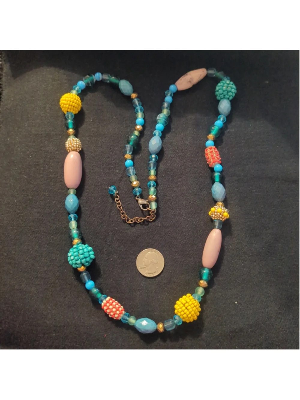 Blue Yellow Red Multi Color Beaded Chunky Long Statement Necklace